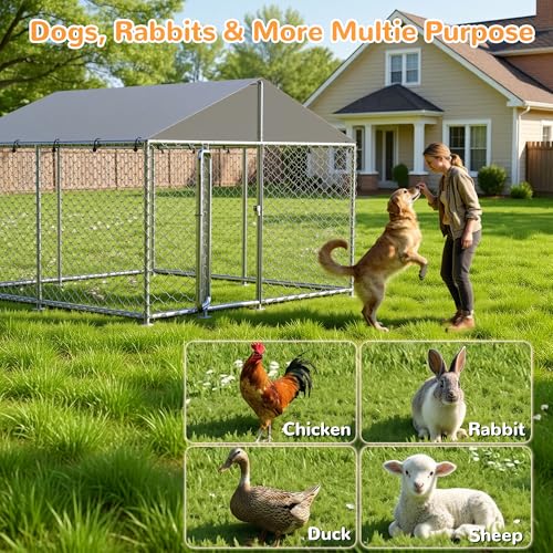 7.8x7.8 FT Extra Large & Heavy Duty Dog Kennel Run - Outdoor Metal Enclosure with Lockable Door and Waterproof Cover for Big Dogs