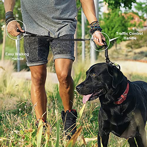 Raipult Tactical Dog Leash Heavy Duty, 4-6FT Shock Absorbing Bungee Leash with Quick Release Clip& 2 Handles, No Pull Waking Lead with Car Seatbelt for Medium Large Dogs that Pull, Black