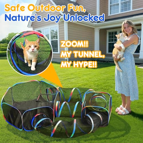 TOYSBOOM Outdoor Cat Enclosure - 5-in-1 Portable Cat Tunnels with Tent, Cube, Collapsible Catio for Cat Run Outside, Pop up Enclosed Playground for Indoor Cats, Kitty & Small Animals