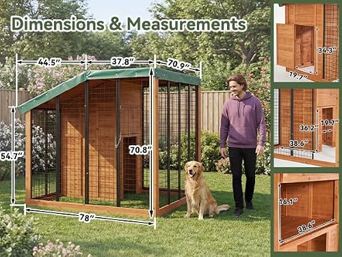 Aoxun 7' x 5' Large Outdoor Cedar Wood Dog House, Weatherproof Dog Kennel with Roof, Rear Door, Secure Lock & Built-in Storage for Medium to Large Dogs