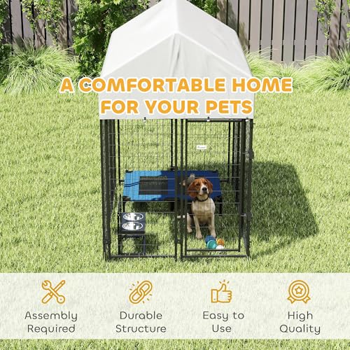 PawHut Outdoor Dog Kennel with Roof, 6' x 4' x 6' Heavy Duty Welded Wire Dog Playpen Enclosure with Escape-Proof Lock, UV-Resistant & Waterproof Cover, for Large Dogs, Chickens, Ducks, Silver
