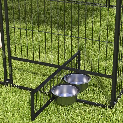 PawHut Outside Dog Kennel, 7' x 7' x 5' Puppy Play Pen with Canopy, Garden Playpen Fence Crate Enclosure Cage Rotating Bowl, for Dogs, Chickens, Ducks, Black
