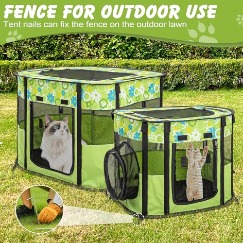 Portable Cat Playpen with Separate Areas, Foldable Indoor Outdoor Cat Enclosure, Portable Pet Tent for Kittens and Small Animals, Collapsible Tent Kennel Cage House with Tent Pegs and Carry Bag