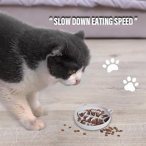 Slowpaw Silicone Cat Slow Feeder Bowl with Suction Cups - Interactive Puzzle Toy to Reduce Overeating in Kitty(Gray, 1 Cup)
