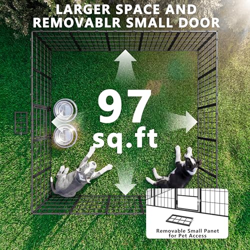 ASJMR 10x10x6 FT Large Dog Kennel Outdoor, Heavy Duty Dog Run with Waterproof Roof, Anti-Rust Galvanized Steel Dog Cage with Feeding Door, Dog Pen Enclosure with Double Locks for Outside