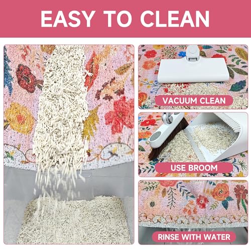 YOSEPATI Cat Litter Mat, 24" x 16" Litter Box mat, Upgrade Non-Slip Kitty Litter mat, Traps 100% Litter, Soft on Kitty Paws, Easy Clean for Scatter Control, Bohe cat Food mat, Urine Waterproof
