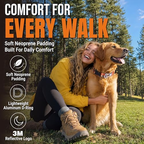 JC HOUSE Soft Padded Dog Collar, Neck 12’’-20’’, Adjustable Heavy Duty Collar with 3M Reflective Logo for Medium, Large Dogs, Camo Orange, M