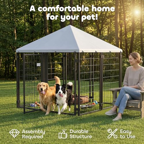 PawHut 4.7' x 4.7' x 5.1' Outdoor Dog Kennel, Welded Wire Dog Kennel Outside Run with Waterproof & UV Resistant Cover, for S&M Breeds, Chickens, Ducks, Silver