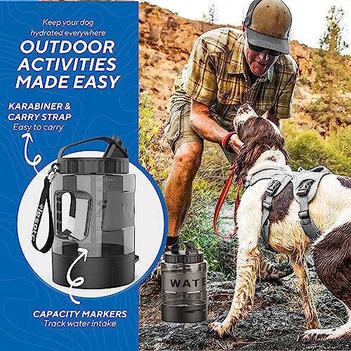 lesotc Portable Dog Travel Water Bottle, 77oz Large Travel Water Bowl for Dogs Camping Hiking Beach Hunting Essentials, Big Pet Bottles Bowl Water Dispenser for On The Go Park Car Walking Accessories
