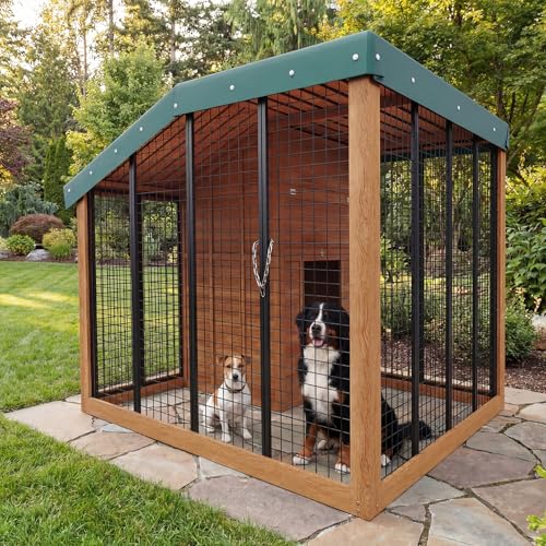 Aoxun 7' x 5' Large Outdoor Cedar Wood Dog House, Weatherproof Dog Kennel with Roof, Rear Door, Secure Lock & Built-in Storage for Medium to Large Dogs