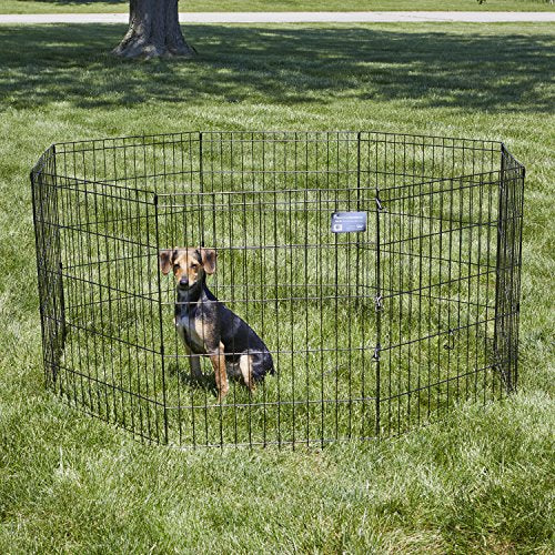 MidWest Homes for Pets Folding Metal Puppy / Dog Exercise Pen, Indoor/Outdoor Playpen with No Door, Provides 16 Sq Feet of Play Space, 30-Inches Tall, Black E-Coated
