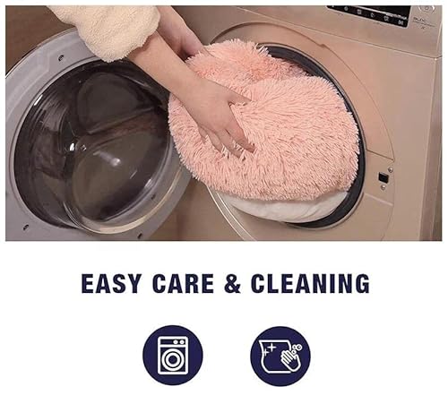 Cat Beds for Indoor Cats - Cat Bed Washable 20/24 inches, Dog Beds for Small Medium Dogs, Anti Anxiety Round Fluffy Plush Faux Fur Pet Bed, Thick Bottom (Pink, Medium)