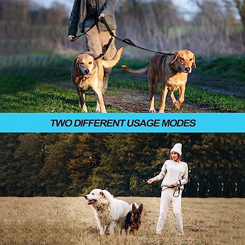PetBonus Double Dog Leash, No Tangle Dual Leash, Reflective Walking Training Lead, 4 Comfortable Padded Handles for 2 Dogs with Collapsible Bowl and Waste Bags (Black, Large)