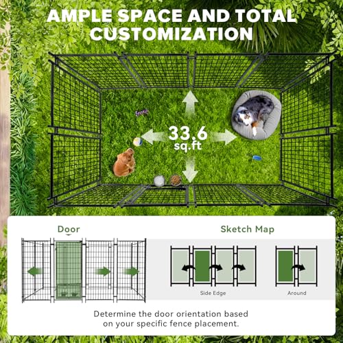 Oranland 7.8x4x5FT Outdoor Dog Kennel for Small/Medium Dogs, Welded Wire Outside Dog Pen, Anti-Rust Dog Run with Secure Lock, UV-Resistant Waterproof Roof & Swivel Stainless Steel Feeding Bowls
