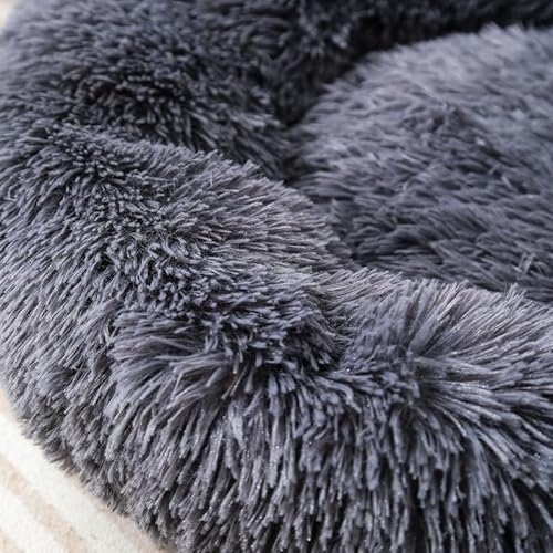 Fhodigogo Donut Dog Bed Cat Bed Fluffy Calming Pet Bed Dog Round Bed Cat Round Bed Warm Kitten Nest Ideal for 3Kg Pet, Small, Dark Dray