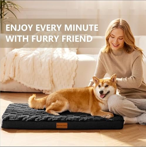 Patas Lague Orthopedic Dog Bed Large Sized Dog 36''X24'', Waterproof Soft Comfortable Egg Crate Foam Large Pet Beds Crate Mat with Removable Washable Cover and Nonskid Bottom, Black