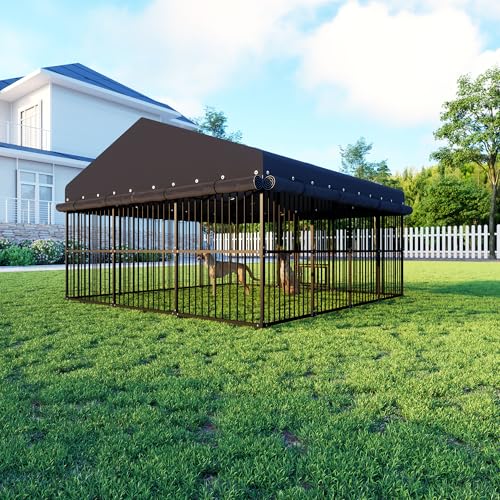 10x10x6 FT Outdoor Dog Kennel with Roof, Heavy Duty Outside Dog Cage for Large Dogs, Metal Pet Enclosure with Triple Safety Locks Dog Fence with Gate