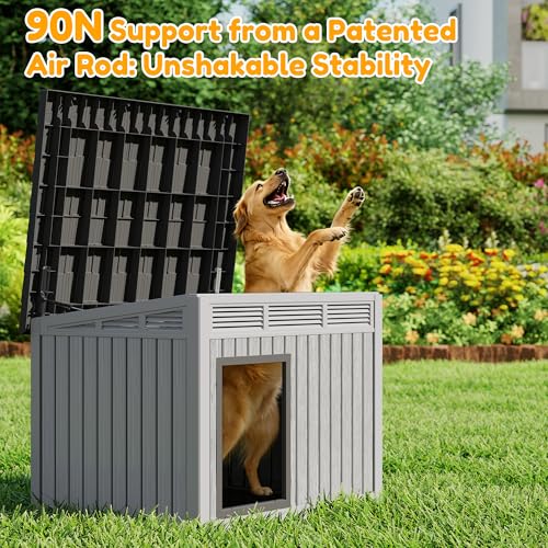 Fancyango Large Dog House for Indoor & Outdoor - Weatherproof & Removable Roof, Fits Small to Large Dogs (42.8" L x 33" W x 31.5" H) - Grey