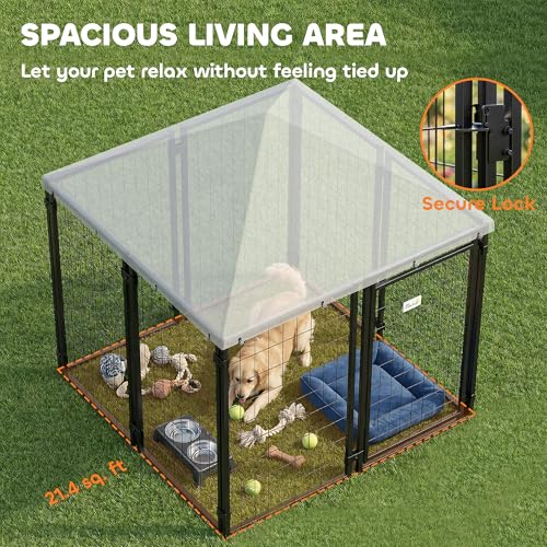 PawHut 4.7' x 4.7' x 5.1' Outdoor Dog Kennel, Welded Wire Dog Kennel Outside Run with Waterproof & UV Resistant Cover, for S&M Breeds, Chickens, Ducks, Silver