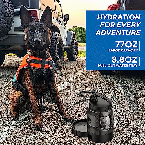 lesotc Portable Dog Travel Water Bottle, 77oz Large Travel Water Bowl for Dogs Camping Hiking Beach Hunting Essentials, Big Pet Bottles Bowl Water Dispenser for On The Go Park Car Walking Accessories