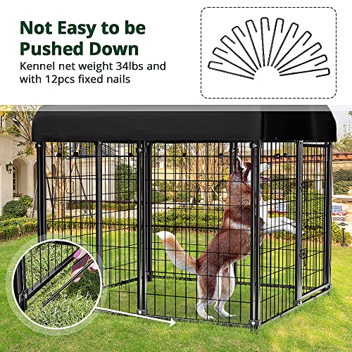 Dog Kennel Outside with Roof, 4'x4'x4.5' Outdoor Dog Kennels for Large Dogs, Heavty Duty Welded Dog Crate Playpen with UV-Resistant Waterproof Cover