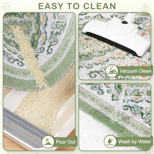 Unicorn Catcher Cat Litter Mat 24" x 15" Non-Slip Litter Box Mat Washable Litter Catcher Mat for Litter Box Indoor Food Mat Supplies Essentials, DarkSeaGreen