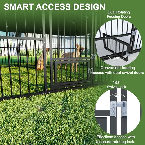 10x10x6 FT Outdoor Dog Kennel with Roof, Heavy Duty Outside Dog Cage for Large Dogs, Metal Pet Enclosure with Triple Safety Locks Dog Fence with Gate