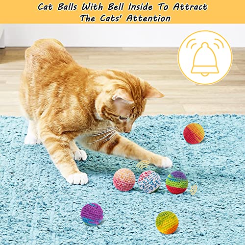 Retro Shaw 6 Pack Cat Toys Balls with Bell Inside, Handmade Crochet Soft Woolen Yarn Interactive Toys for Indoor Kittens Cats, Lightweight Chew Balls for Chase and Bat