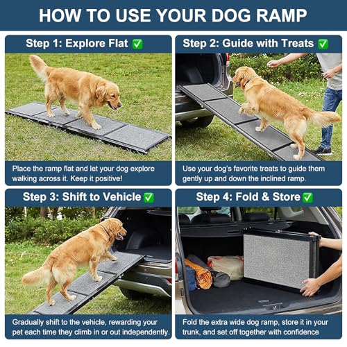 Dog Ramp for Cars 71"Long x 20"Wide SUV & Trucks, Non-Slip Surface Aluminum Pet Ramps for Small & Large Dogs–Heavy Duty Foldable Lightweight Portable Ramp for Senior Dogs High Bed Couch Outdoor 250lbs