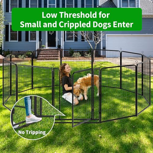 Kfvigoho Dog Playpen Outdoor Extra Wide 12 Piece Panels Heavy Duty Anti-Rust Coating-Strengthened Dog Fence 40" Height with Doors Portable for RV Camping Yard, Total 32FT, 79 Sq.ft, Snowy Black