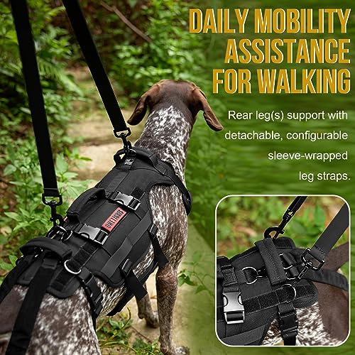 OneTigris Dog Lift Harness for Large Dogs, Dog Hip Support Brace, Full Body Lifter with Handles Invictus Multifunctional Mobility Assistance Vest for Back Legs (Black, Large)