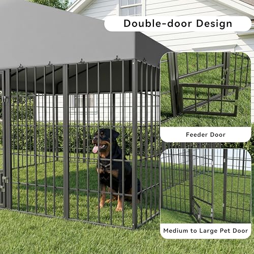 10x10FT Large Outdoor Thickened Dog Kennel, Heavy-Duty Modular Dog Cage with Roof Dog Kennel Outside with Double Doors & Weatherproof UV-Resistant Cover Dog Easy Assembly Enclosure for Patio,Garden