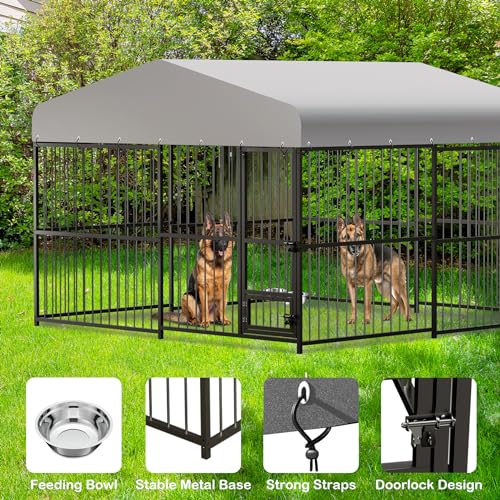 Outdoor Dog Kennel, 10x10x6 FT Dog Kennel Outside with Lock, Dog Enclosures for Large Dogs with UV-Resistant Waterproof Cover for Outside