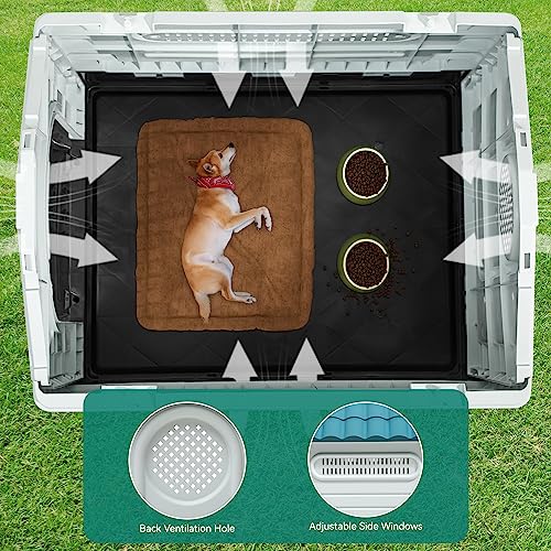 YITAHOME 41.3'' Folding Large Dog House, Weather Resistant Doghouse with Adjustable Skylight and Elevated Base, Outdoor Indoor Pet House for Small to Large Dogs (41.3''L*34.6''W*39''H)