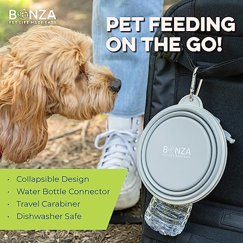 Bonza Collapsible Dog Bowl - Portable Travel Water Bowl for Dogs - Dishwasher Safe Silicone Pet Dish - Collapsible Pet Dish with Carabiner Clip - 50 Oz, X-Large, Navy Blue