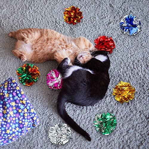 Silkfly 30 Pcs Polyester Film Crinkle Balls Cat Toys 2.36" Interactive Crinkle Ball, Colorful Balls Chew Toy for Cat Chase Ball Toys Attract Cats for Indoor Cats and Kittens to Keep Fit and Active