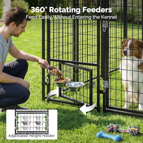 Sino Luban Dog Kennel Outdoor, 8x4x6FT Large Outside Dog Kennel with Roof, Heavy Duty Outdoor Kennel Dog Run Enclosure with 2 Rotating Bowls & Secure Lock for Large Dogs