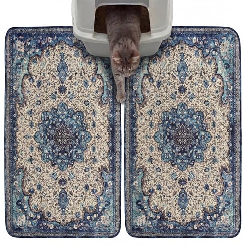 Hompet Cat Litter Mat 2 Pack, 18x28 Machine Washable Trapping Mats for Cats, Super Absorbent & Urine-Proof Cat Litter Box Mat for Floor, Waterproof & Non Slip Kitty Litter Rug