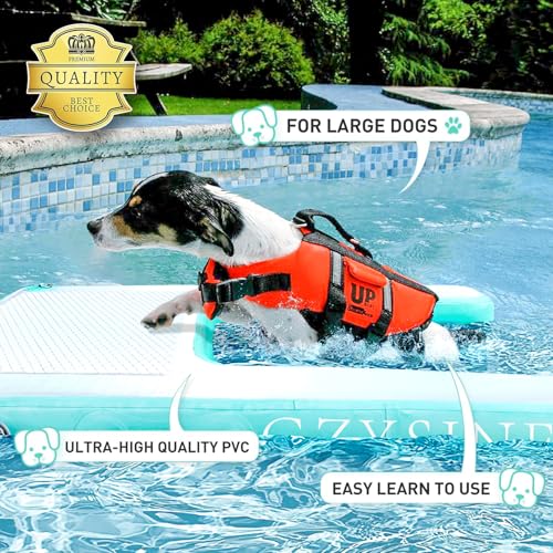 GZYSINFLA Inflatable Large Dog Water Ramp Float Floating Ramp-Swimming Pets Up to 200 Pounds Large Dogs-Inflatable Stairs for Boats, Docks, with Pump/Rope/Repair Kit - PVC Anti-Slip Fabric