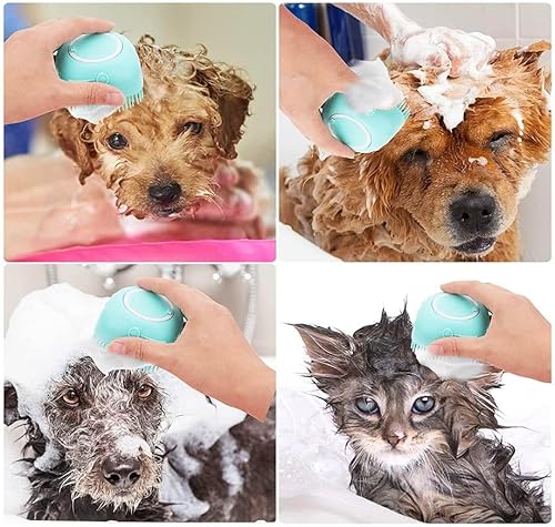 Pet Bath Massage Brush Puppy Dog Cat Grooming Cleaning Soft (Blue)