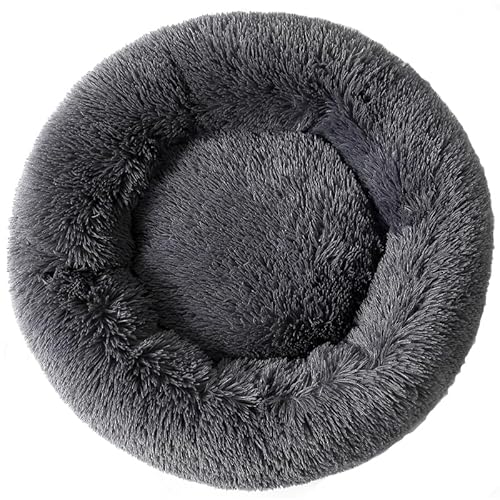 Fhodigogo Donut Dog Bed Cat Bed Fluffy Calming Pet Bed Dog Round Bed Cat Round Bed Warm Kitten Nest Ideal for 3Kg Pet, Small, Dark Dray